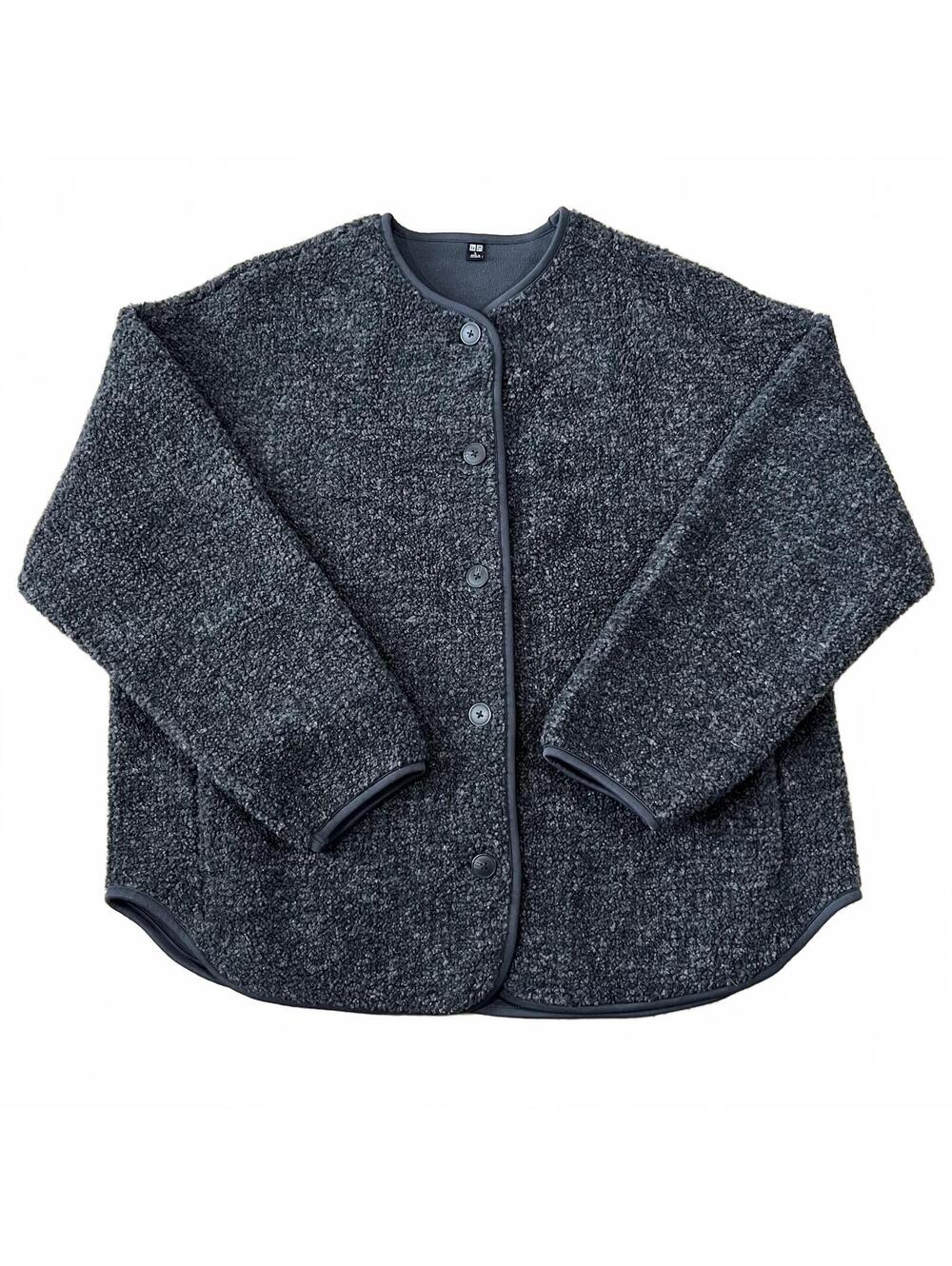 Uniqlo Women Pile Lined Relaxed Cardigan Jacket Charcoal Size Large